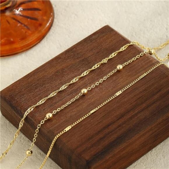 Gold Anklets for Women Waterproof Cuban Link Anklet Beaded Bracelets - Picture 4 of 6